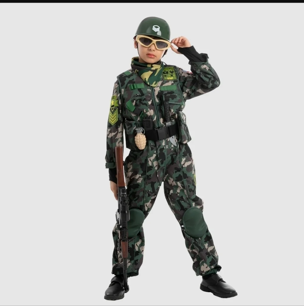 Spooktacular Creations Army Force Costume Military Kids Size Large 10-12 Yrs New